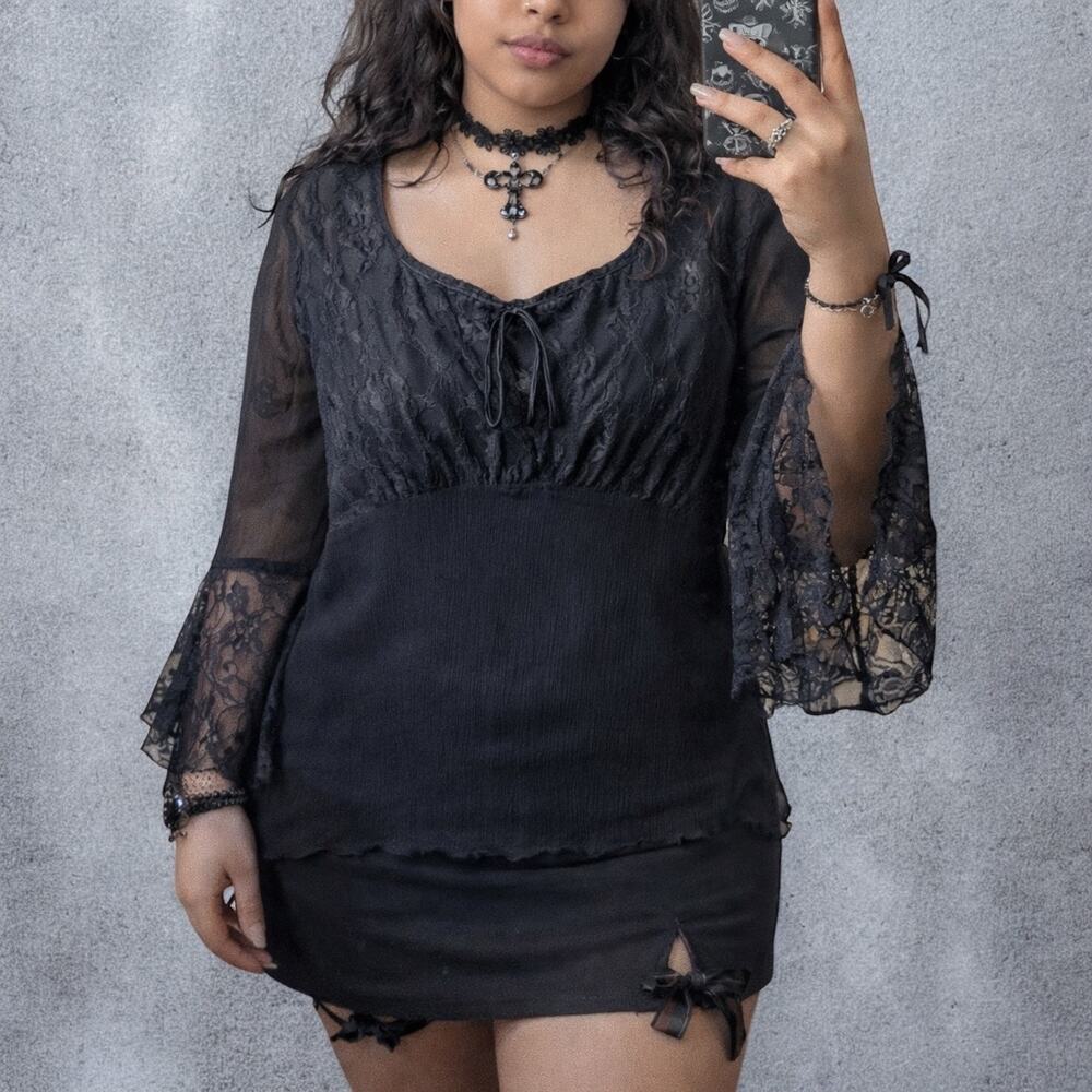 Vintage Y2K Spenser Jeremy Woman Black Silk Lace Sheer Blouse Size 18